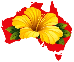 hibiscus in australia logo of australia outline with yellow hibiscus flower